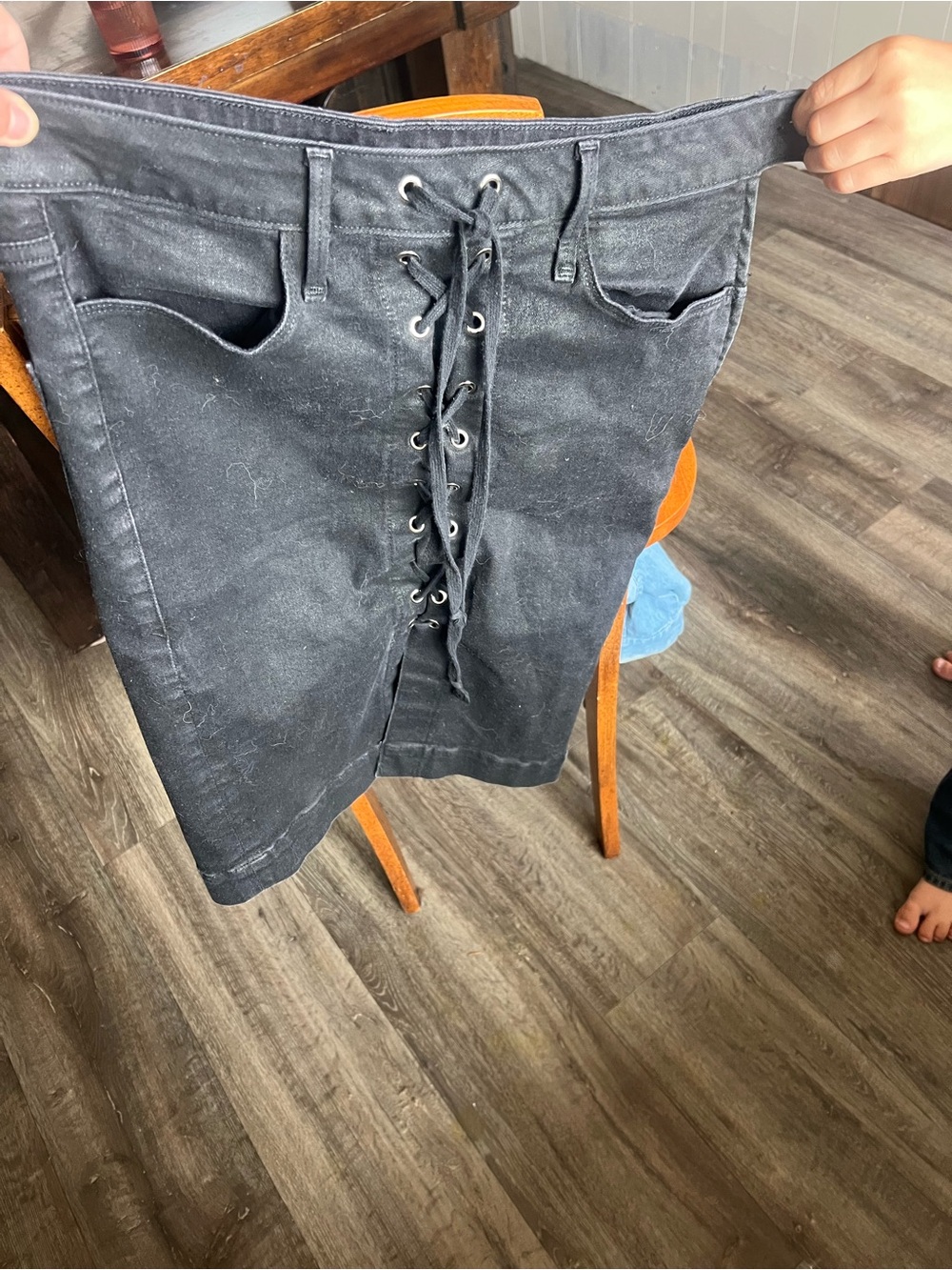Good American Black Lace-Up Denim Skirt